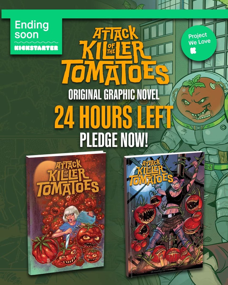 TimeToPanick's tweet photo. The ATTACK OF THE KILLER TOMATOES Original Graphic Novel on Kickstarter has 24 HOURS LEFT to back!

PLEDGE NOW: https://t.co/z4d5V48E0X https://t.co/VlG4jOvOWe