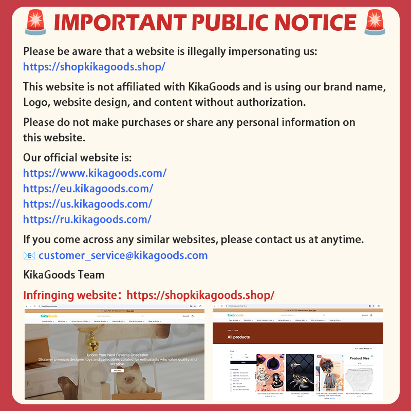KikaGoods's tweet photo. 🚨 IMPORTANT NOTICE 🚨

Please be aware that a website is illegally impersonating us: https://t.co/6OIMi7shfl

This website is not affiliated with KikaGoods and is using our brand name, Logo, website design, and content without authorization.

⚠️ Please do not make purchases or share any personal information on this website.

Our official website is:
https://t.co/6fh1MvKPqi
https://t.co/zHRu8ETEfC
https://t.co/V1Stns9D6k
https://t.co/8Gg7FqW08I

If you come across any similar websites, please contact us at anytime. 📧 customer_service@kikagoods.com

KikaGoods Team