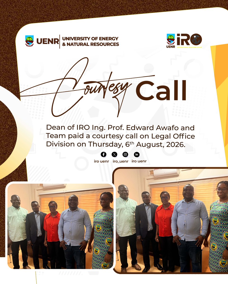 IntUenr's tweet photo. Ing. Prof. Edward Awafo pays a courtesy a call on the Legal office division following his appointment as the Dean of IRO https://t.co/HSzMO2uYi4