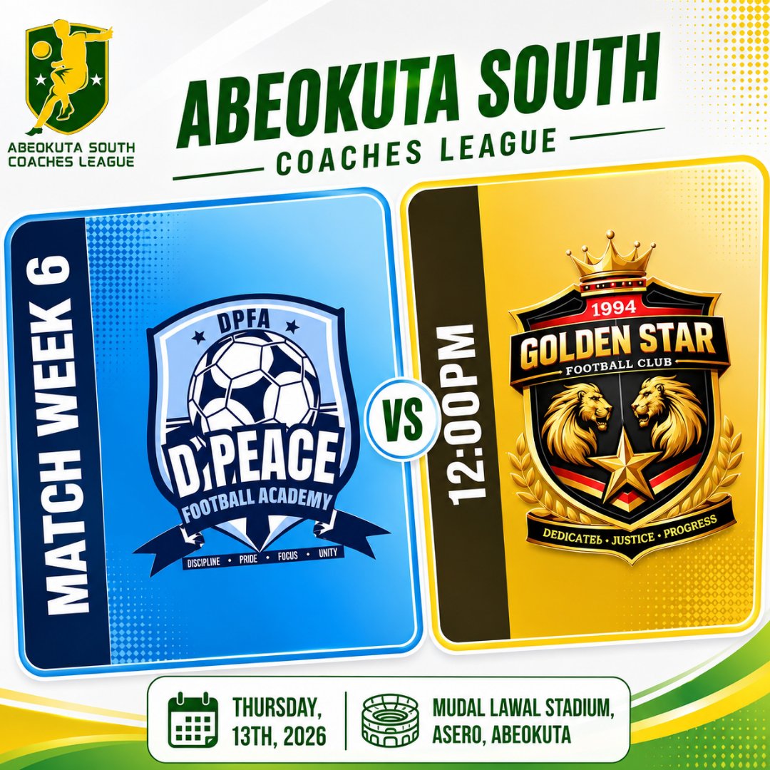 AbkSouthLeague1's tweet photo. MATCH WEEK 6 THURSDAY FIXTURES:

MARVELOUS SPORTS MANAGEMENT FA Vs MARVELOUS STAR FA: 10:00am

D'PEACE FA VS GOLDEN STAR FC: 12:00pm

#ASCL26 #Grassrootfootball https://t.co/pOPNuPeuVI