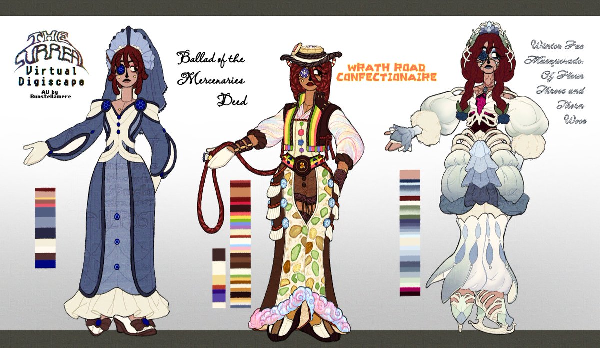 Bunstellamere's tweet photo. Forgot to post this costume line-up for my Ragatha... Comprehensible color palettes my weakness.
Me and my love for overbearing details
#TADC #TSVD #ragatha https://t.co/b4YqXjmfGN