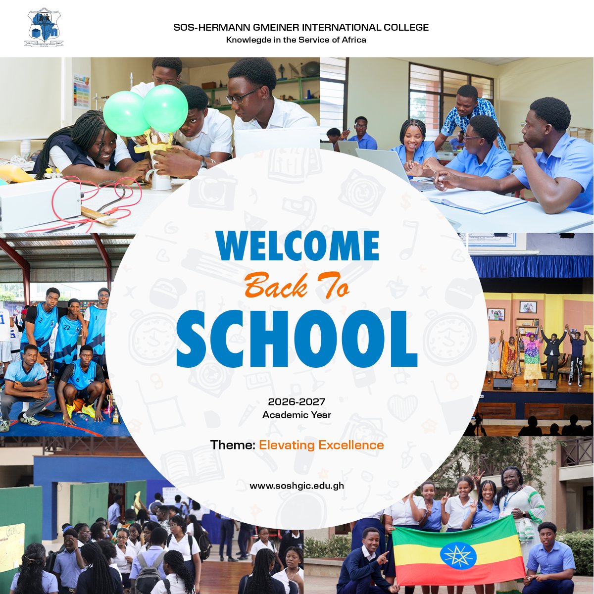 sosintcollege's tweet photo. Welcome Back to SOS-HGIC!
A warm welcome back to all our students and staff as we begin the 2026/2027 Academic Year! 

This year, we are guided by our SPIRE Values: Service, Pan-Africanism, Integrity, Respect, and Excellence,  united by the theme: Elevating Excellence. https://t.co/5BohhhM1HB