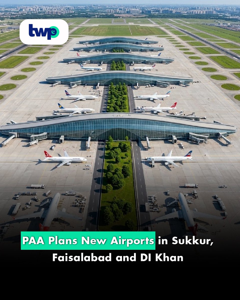 WeeklyPakistan's tweet photo. The Pakistan Airports Authority is considering new greenfield airports in Sukkur, Faisalabad and Dera Ismail Khan as part of a major expansion drive across the country's aviation network. https://t.co/emCoAcrbqR