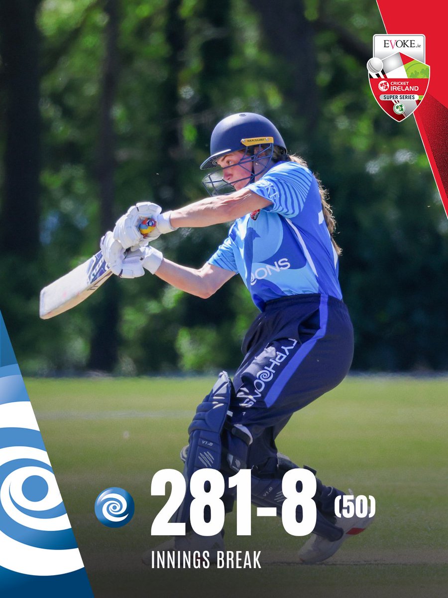 cricketireland's tweet photo. 🔵 𝙄𝙉𝙉𝙄𝙉𝙂𝙎 𝘽𝙍𝙀𝘼𝙆 🔴 

Typhoons finish on 281 after 50 overs.

📲 Follow the action: https://t.co/bPjP2l7Epe 

#SuperSeries | @EVOKE https://t.co/OQvH8rMhNj