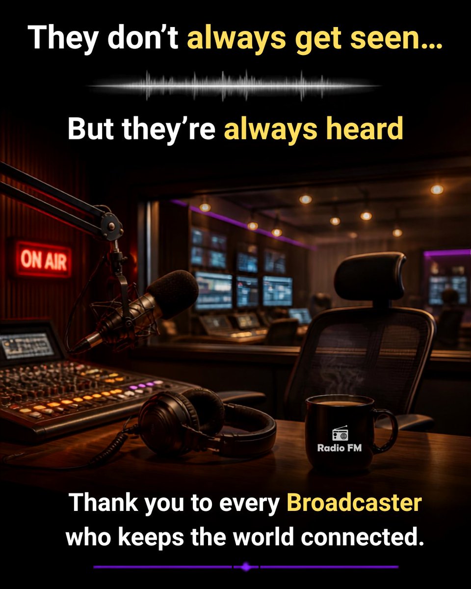 radiofmapp's tweet photo. Someone smiled today… because you went On Air. 🎙️💜

To every broadcaster behind the mic: your voice reaches farther than you know.

🌍 Tell us your station + country below.
Let’s put the voices behind the airwaves in the spotlight.
#RadioFMBroadcaster #AllBroadcaster #Radio https://t.co/hxksLDCykR