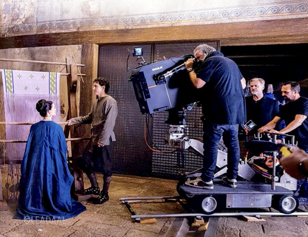 leadaal's tweet photo. behind the scenes of Anne Hathaway, Tom Holland, Hoyte van Hoytema and Christopher Nolan from the book Filming The Odyssey https://t.co/EsF8RHpmJn