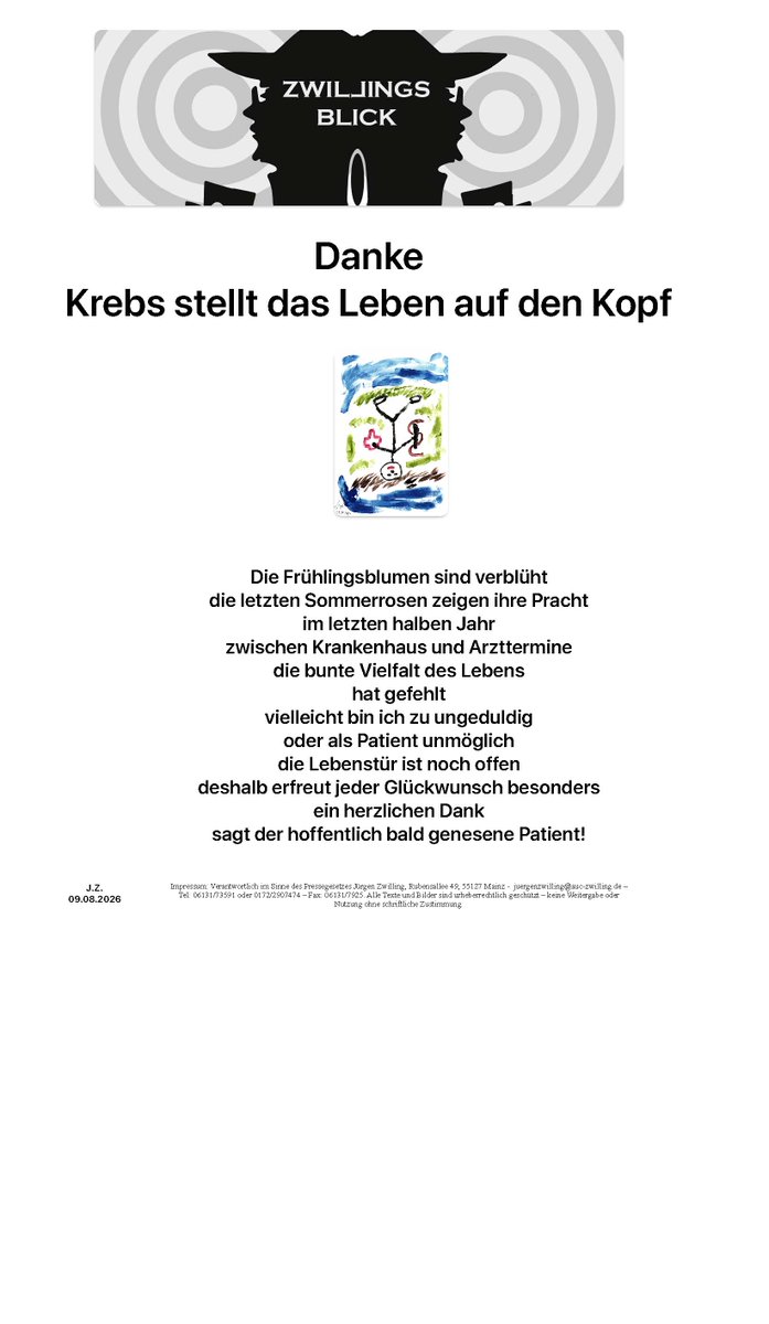 JuergenZwilling's tweet photo. #ZwilingsBlick #Danke - #Krebs stellt das #Leben auf den #Kopf https://t.co/HBmjUZbXFl https://t.co/uB224a4ydp