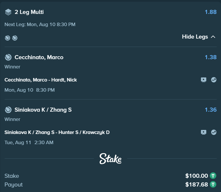 Firstreichx's tweet photo. LADDER CHALLENGE 🪜

Day 1 :   $ 100 - $ 188

    🇮🇹 Cecchinato ML
    🇨🇿 Siniakova Zhang ML ( Doubles)

Slip attached below and please this is a fun challenge so gamble responsibly as I'm going small on this

LIKE ❤️ if you're tailing
