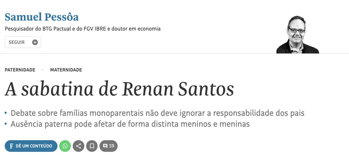opapoeconomico's tweet photo. Samuel Pessôa (BTG/FGV) trouxe um estudo que vai incomodar muita gente.

94% das crianças de uma geração nos EUA foram acompanhadas. Meninas de famílias monoparentais, controlando por renda, evoluem igual no mercado de trabalho. Meninos, não.

E bairros com menos monoparentalidade eliminam a diferença — mesmo pra meninos de famílias monoparentais.

O ponto dele: o Brasil tem dificuldade de admitir que, mesmo numa sociedade desigual, escolhas individuais reforçam armadilhas de pobreza. E quem tá sendo criticado são os pais que somem, não as mães que ficam.