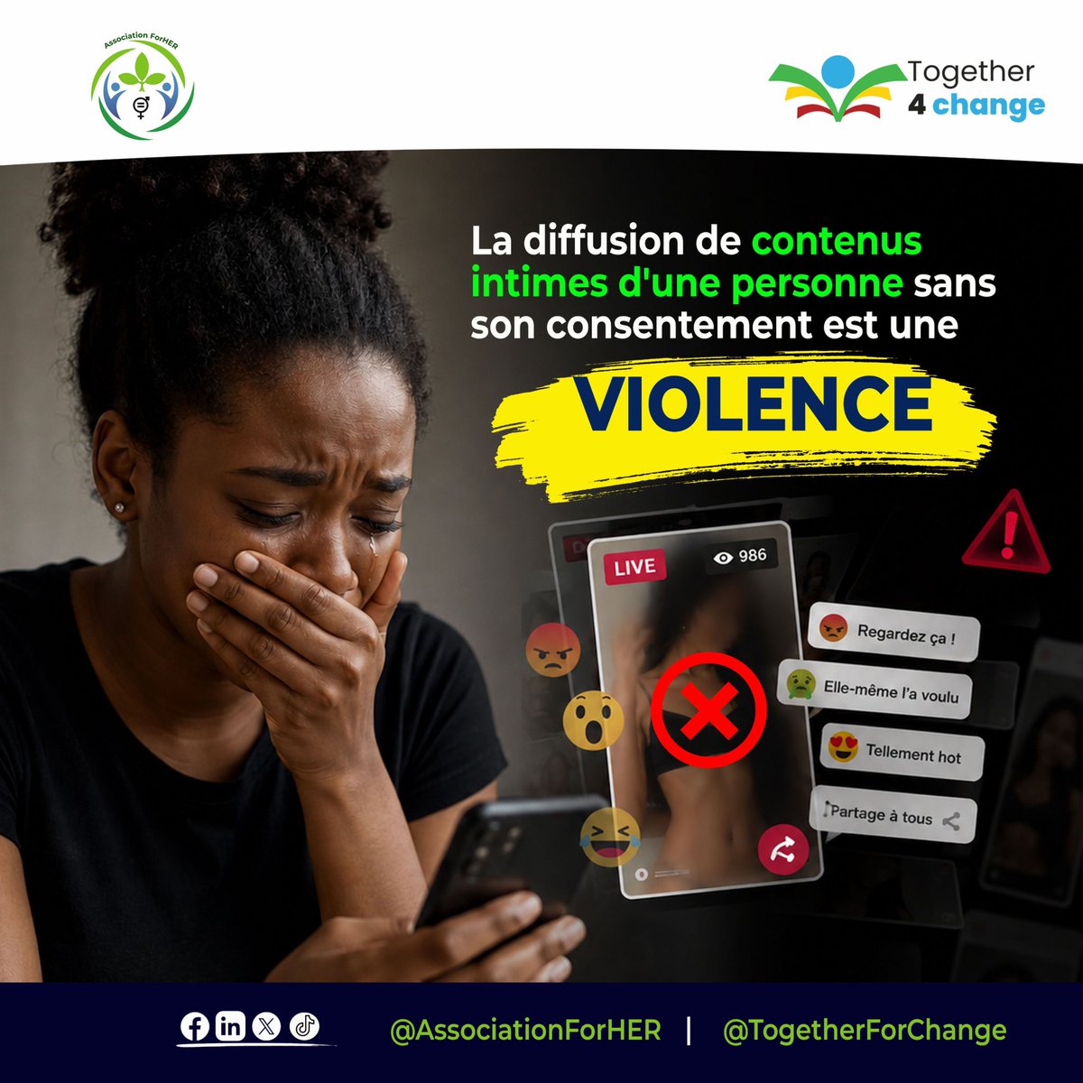 AssoForher's tweet photo. Partager une photo, vidéo ou un enregistrement audio intime d’une personne sans son consentement est une violence et une infraction punie par la loi.
Au Togo, ce type d’acte est puni par la loi N° 2019-014 RELATIVE À LA PROTECTION DES DONNÉES À CARACTÈRE PERSONNEL. @CollectifT4C https://t.co/qE6R6Ygymq