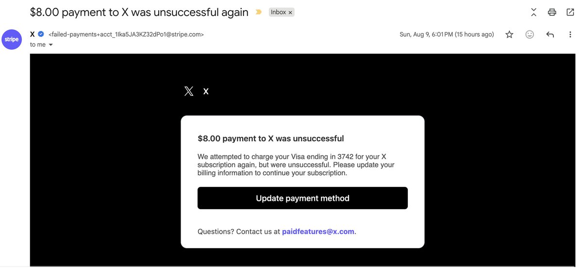BTAnalytics2026's tweet photo. Somebody want to let @elonmusk know that his quality control gets poor marks? 

Don't put a non-functional email address in responses to clients!

I guess maybe I'll castrate myself and go to BlueSky (or focus on Substack) as it's impossible to renew on this platform using any form of payment.