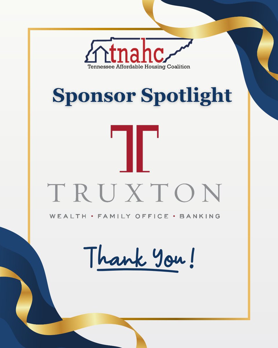 TNHousingCoalit's tweet photo. #TNAHC is proud to recognize Truxton Trust as a valued sponsor and partner in advancing affordable housing opportunities across TN.
As a Tennessee-based financial institution, Truxton understands the importance of strong communities and the role that attainable housing plays. https://t.co/sA3GPTpWnv