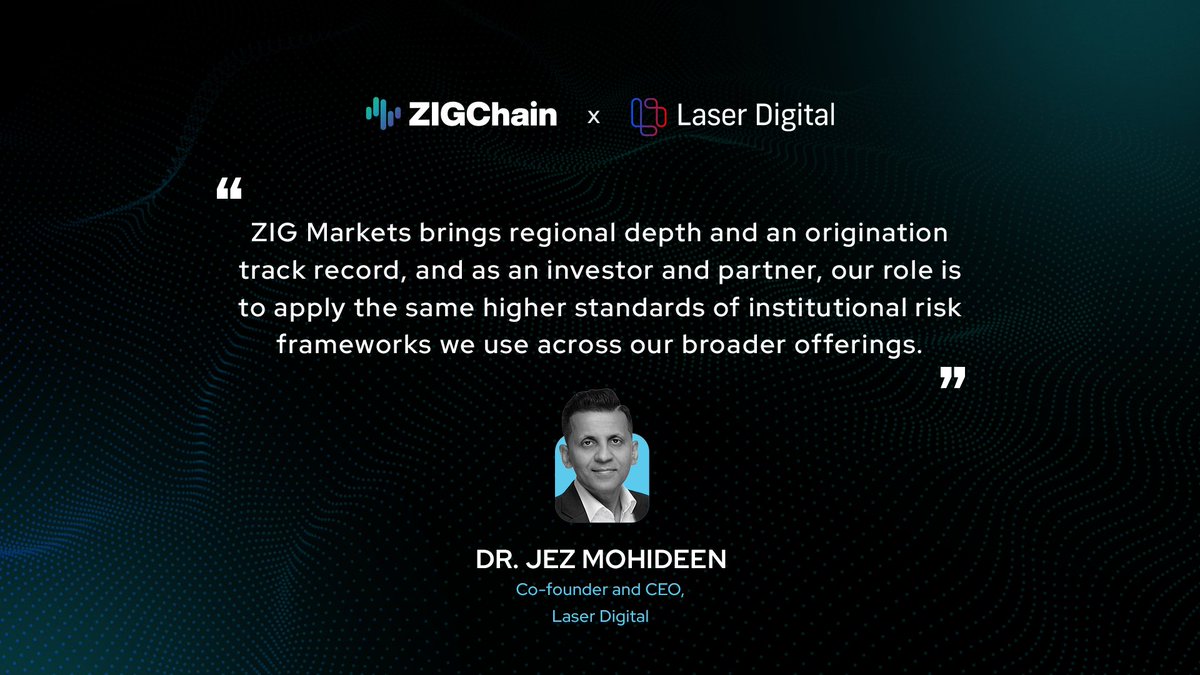 ZIGChain's tweet photo. 1/ Jez Mohideen (@Jez_Laser) has spent his career on the institutional side of finance, Nomura, Brevan Howard, then building @LaserDigital_. He's seen plenty of onchain pitches and most don't survive the due diligence process. https://t.co/AGEUWbUG5R