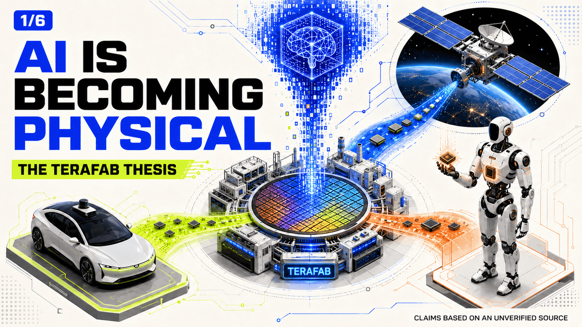 jingerdman's tweet photo. 1/ AI competition may be entering a new phase.

Elon Musk’s Tesla and SpaceX could jointly develop “Terafab”—a semiconductor complex designed to support autonomous vehicles, humanoid robots and space-based AI. https://t.co/P8juOOpYSJ