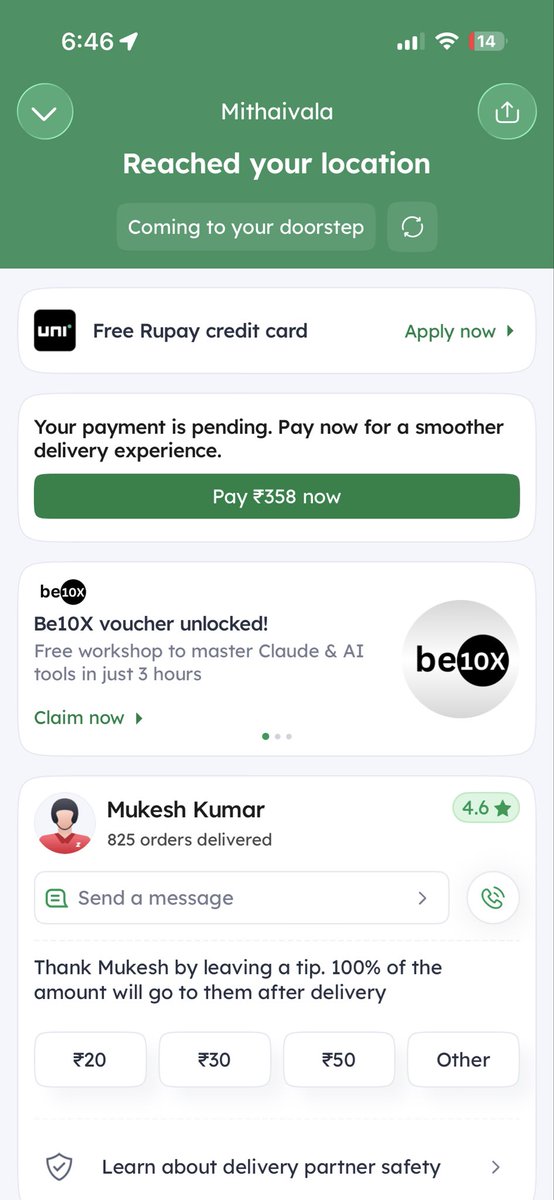 Ashishbhatt360's tweet photo. This is very disappointing. My delivery location was clearly mentioned, but the rider deliberately stood at another location and asked me to change the location . I waited 30mins, requested him multiple times, but he spoke rudely, refused to come, cut the call
(1/2) @zomato https://t.co/Q44NYMrmP1