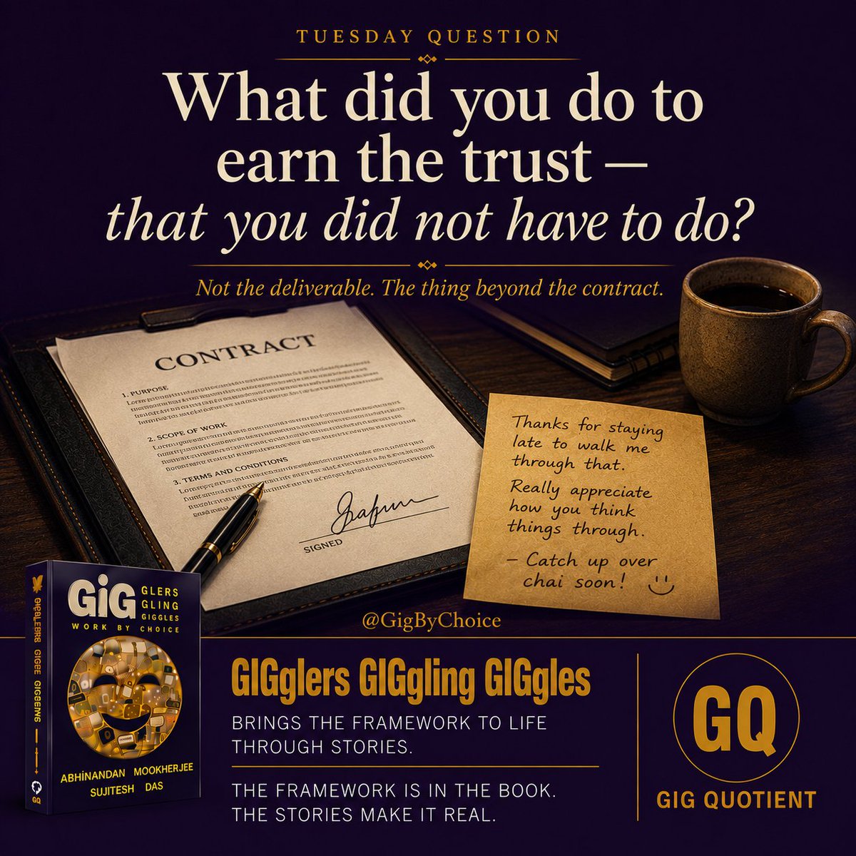 GigByChoice's tweet photo. Think of the client who trusts you most.

What did you do to earn it — that you didn't have to?

That thing is Trust Building.

Link: https://t.co/mYMAf1KY25

#GigByChoice #TrustBuilding https://t.co/tW5hSM68fJ