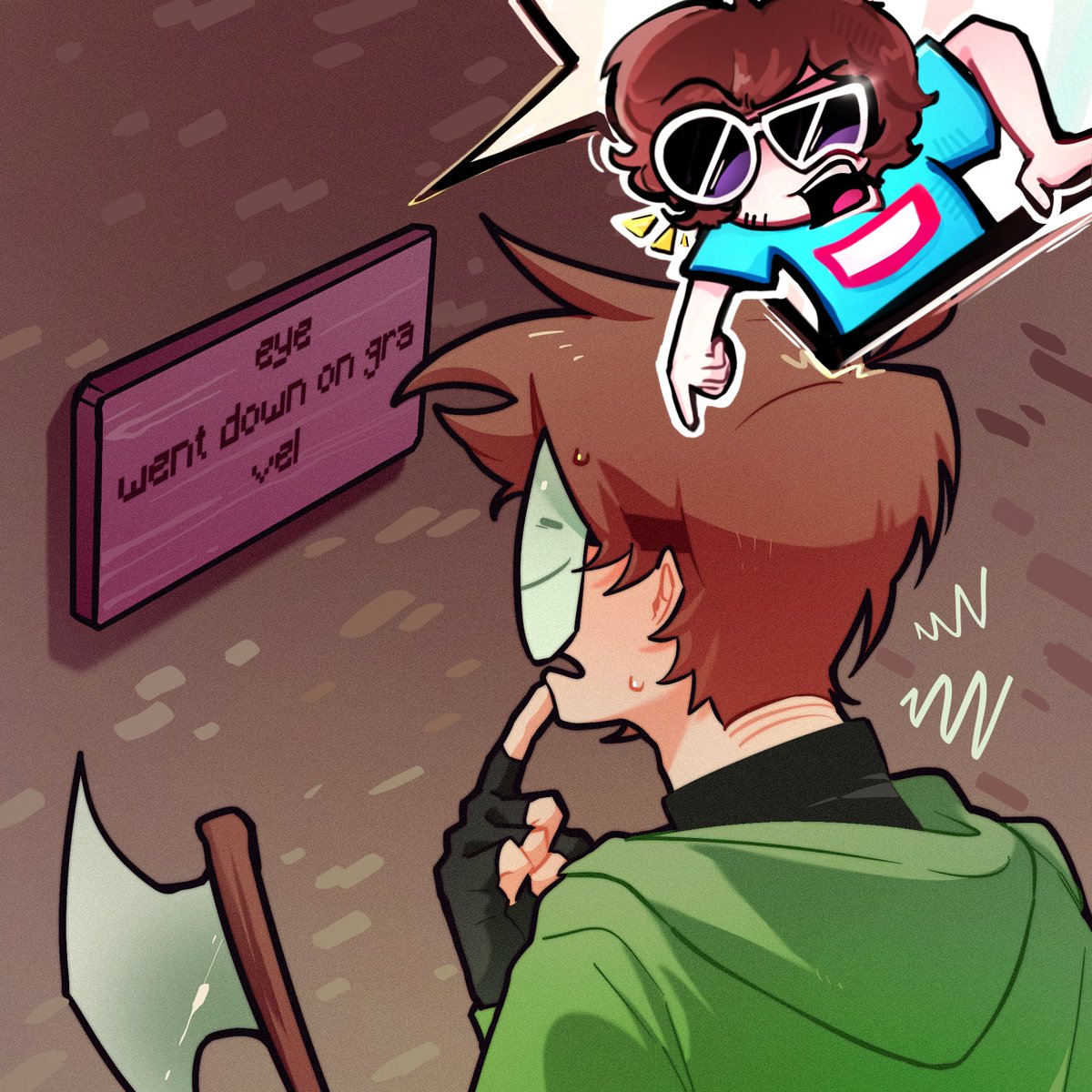 TAL_Human's tweet photo. [Minecraft Speedrunner Swap VS 3 Hunters]
collab with @GEPARDidv :3 

G: Eye went down on gravel 
D: You missed, lol  

#dreamfanart #gnffanart https://t.co/DD6fVGo5tG