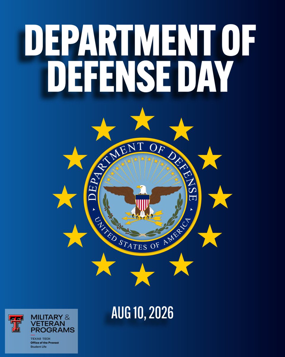 redcowboy13's tweet photo. Honoring those who serve

Join TTU MVP as we proudly observe Department of Defense Day on Aug 10, 2026. Together, we honor the courage, commitment, and sacrifices of our nation's defenders. 🇺🇸

#DepartmentOfDefenseDay #TTUMVP #HonoringService https://t.co/ZfTbaKNr9e