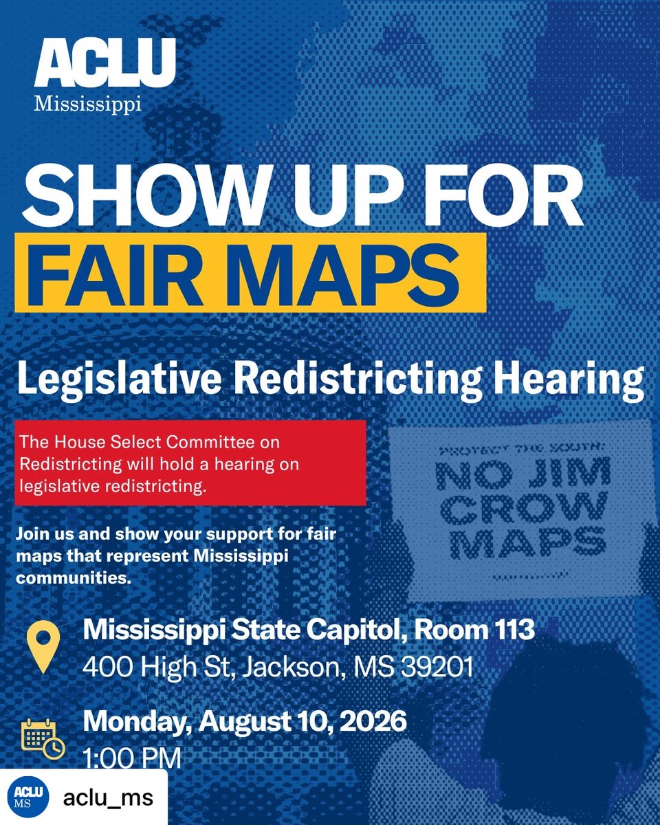 MSVotes's tweet photo. Mississippi’s maps shape who has a voice in our democracy.

Join community leaders, voting rights advocates, and concerned Mississippians TODAY, August 10, as we call for fair maps and a transparent redistricting process. https://t.co/79GdNrEMfv