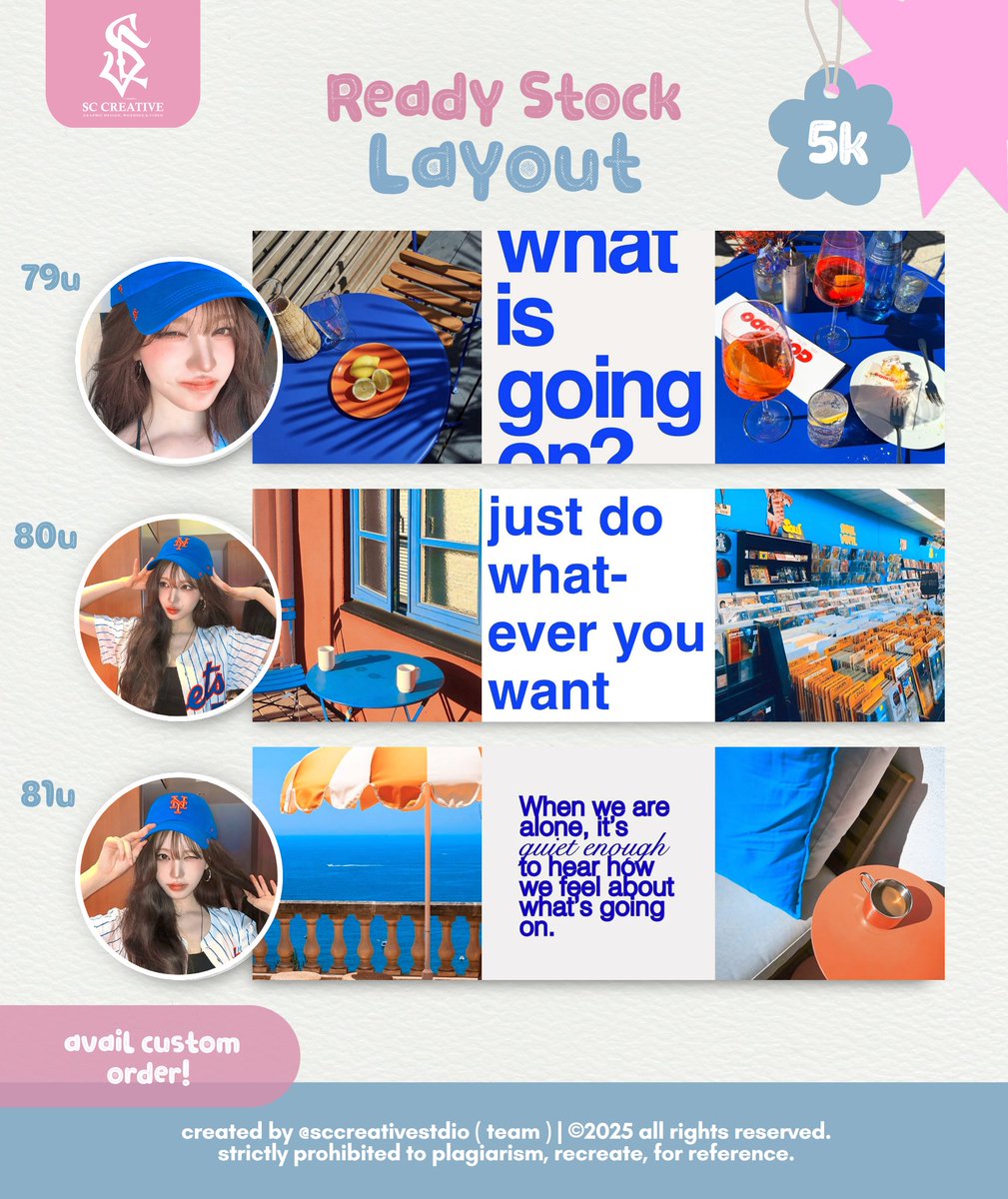 SCCREATIVEarts's tweet photo. Help retweet? thank you 💗 
Hai, aku membawa layout ready stock terbaru dari Leeseo, Wonyoung, Liz IVE ✨
☎️ Jemput layoutnya di wa @sccreativestdio 

#zonauang #zonaba https://t.co/GBxUyVtoi5