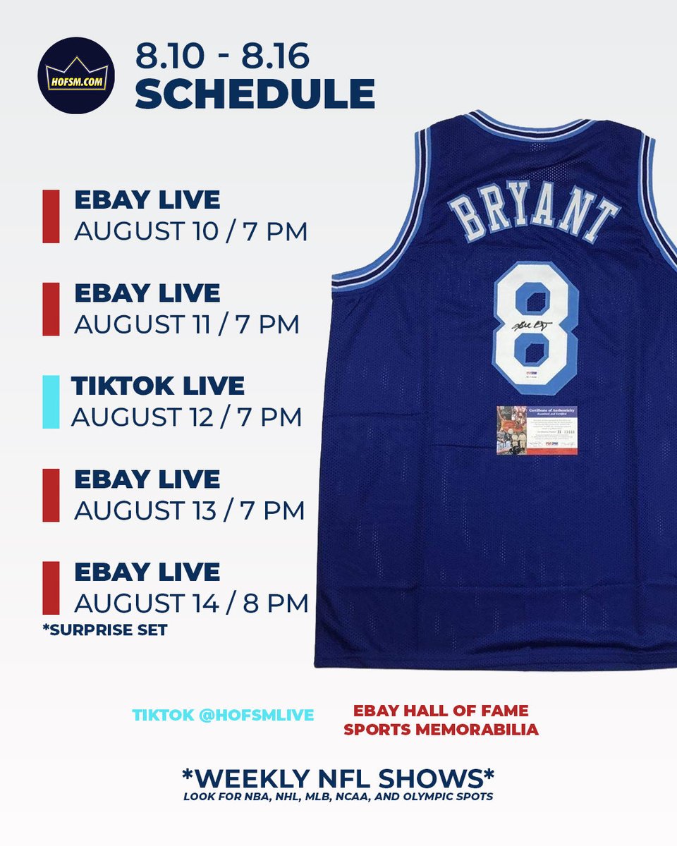 ShopHOFSM's tweet photo. Friday night is your chance to win this Kobe Autographed Jersey 🫨

On Ebay Live https://t.co/HloPh99fpp https://t.co/xygYPHKsEi
