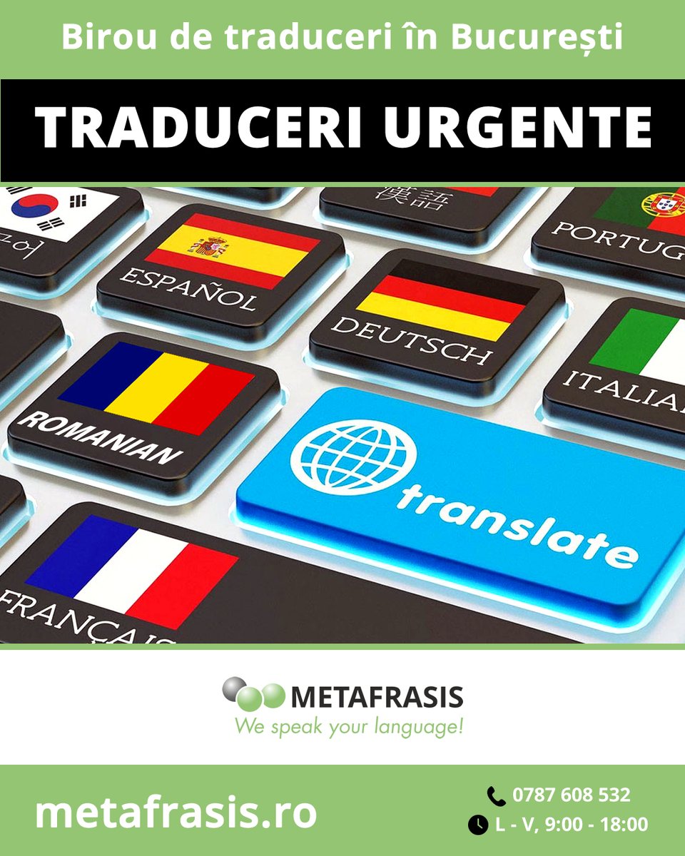 Metafrasis93078's tweet photo. 🚨 Ai nevoie de o traducere URGENTĂ?
Alege soluția potrivită pentru documentul tău
Metafrasis – Birou de Traduceri Urgente în București
👉 Detalii și solicitări: https://t.co/yYtidjraml
#TraduceriUrgente #Metafrasis https://t.co/7N3XlxlIoq
