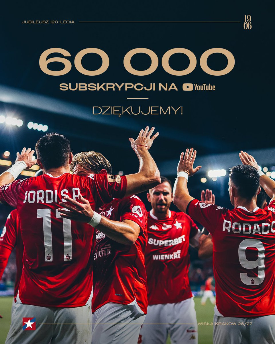 WislaKrakowSA's tweet photo. Nasz kanał na YouTube ma już 60 000 subskrybentów! 💪 Jeśli nie ma Cię jeszcze w tym gronie zostaw suba ▶️ https://t.co/5tdiIDOfhX https://t.co/sE3d096Qd1