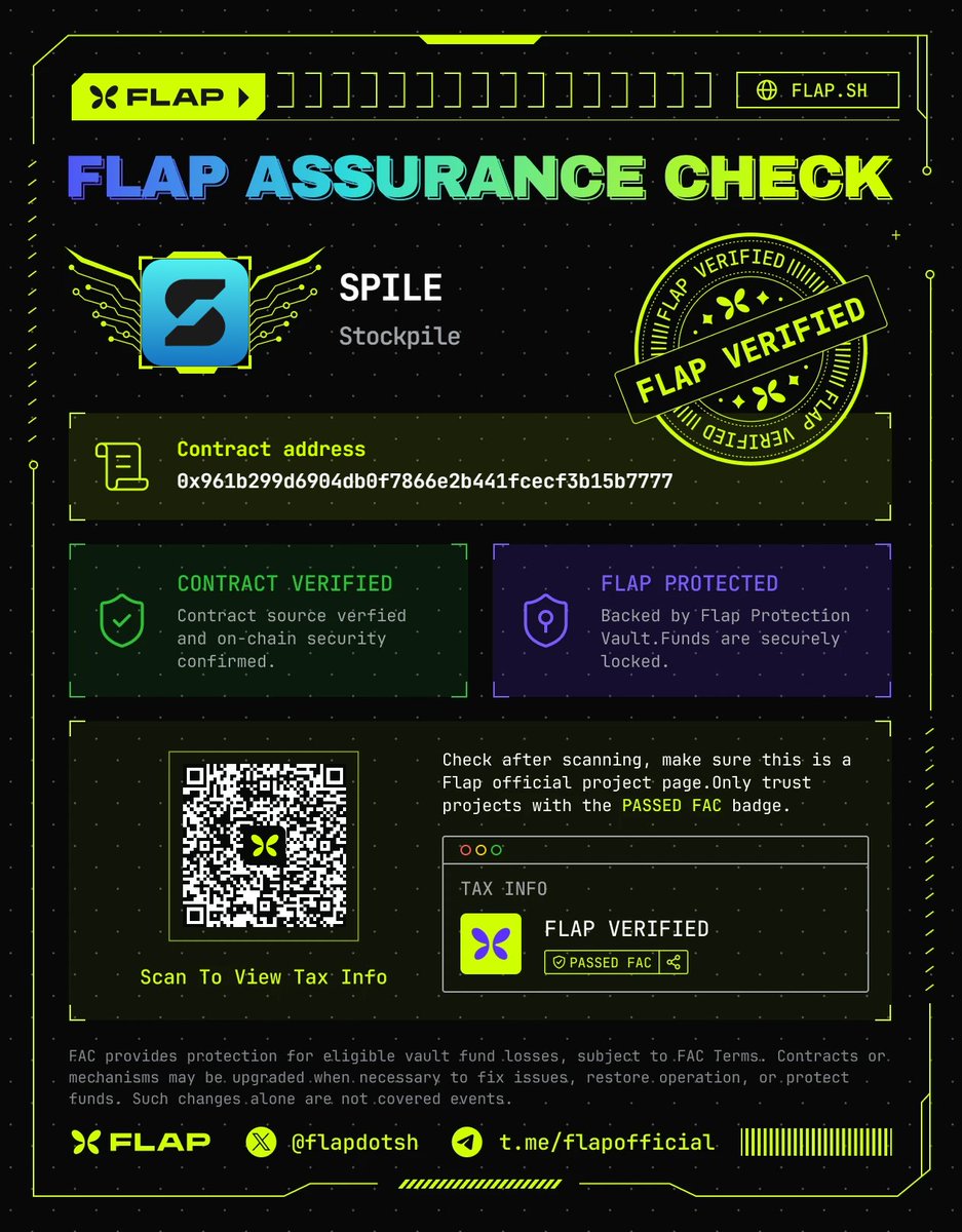 Stockpiledotsh's tweet photo. badge's live 🟢 contract verified, flap protected

0x961b299d6904db0f7866e2b441fcecf3b15b7777 https://t.co/ILskk191uL