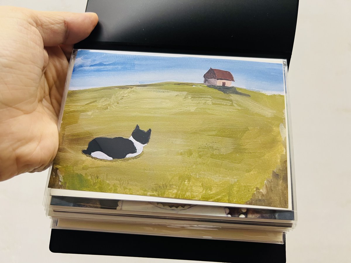 kainushiyusaku's tweet photo. 【NEWグッズ】ポストカードアルバム
旅先や美術館で記念にポストカード買いたいけど飾るとこ無いし…と何度も思っていたそんな自分のために作ったみたいな感じです。縦横どちらもいけるように表紙を描きました🖌️
30ポケット(背中合わせで入れたら60枚収納可能)
ポストカード1枚おまけ付き(2枚目の写真) https://t.co/RMn4lBPVTx