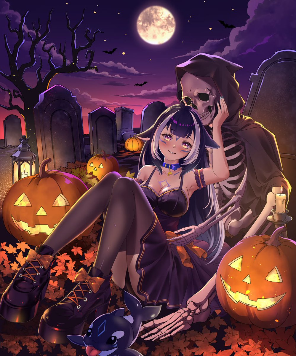 ArionSylven's tweet photo. Trick or treat, @shylilytwitch ? 🎃💀
Made this Halloween YCH fanart for her!! Pls help me summon the orca 🖤

#ShylilyArt #Shylily #vtuber https://t.co/1isKiUd1l0