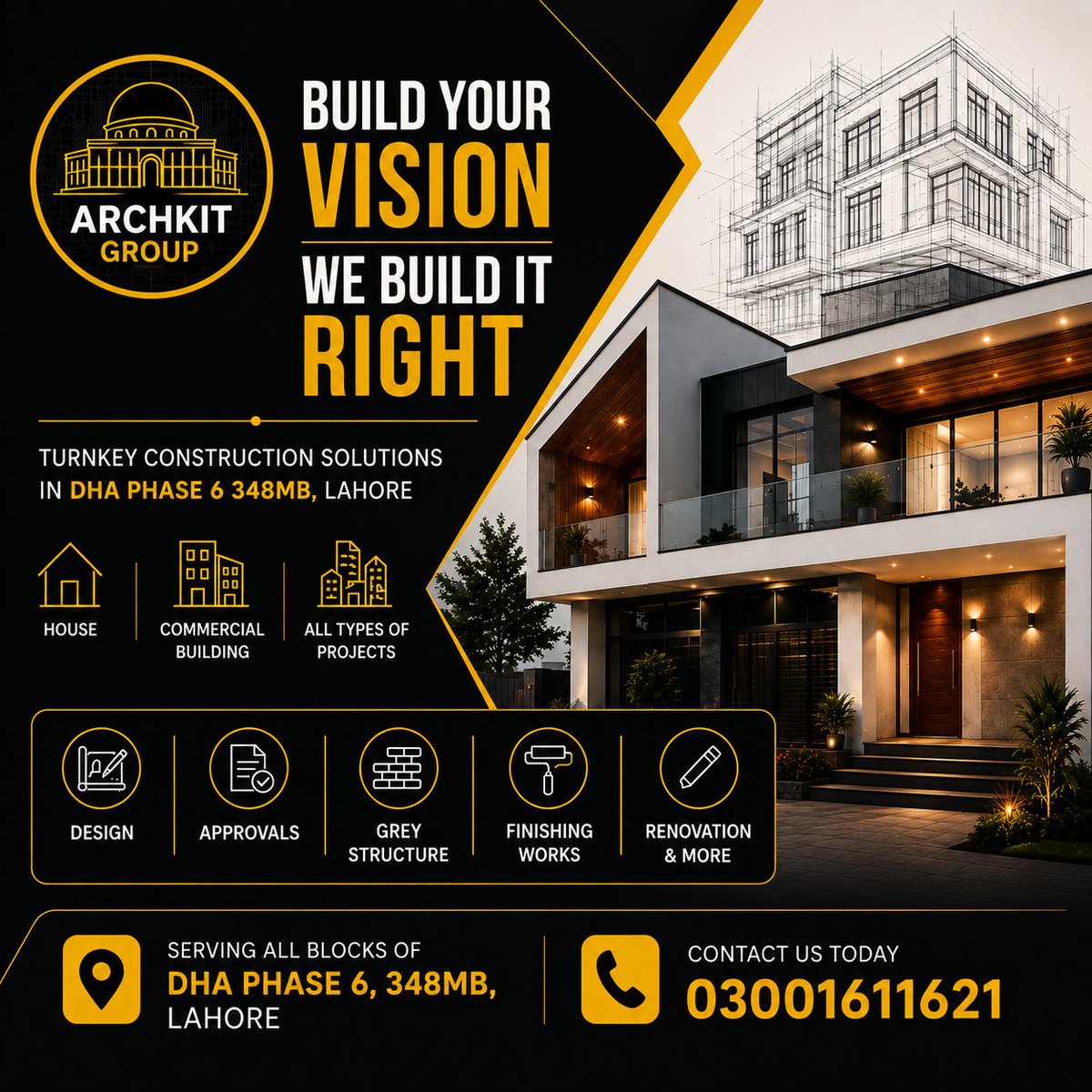 ArchkitGroup's tweet photo. Turnkey Construction Company in DHA Phase 6 Lahore | ARCHKIT GROUP
Build your vision. We build it right.
turnkey construction solutions in DHA Phase 6 Lahore
π 0300-1611621
#DHALahore #ConstructionLahore #TurnkeyConstruction #HouseConstruction #ArchitectLahore #ARCHKITGROUP https://t.co/cgNXBbLjET