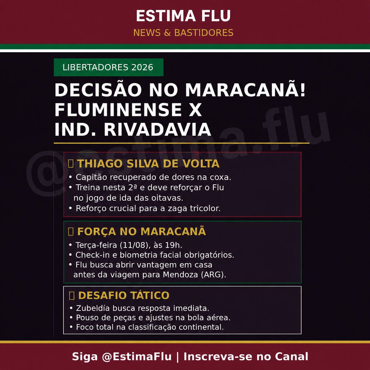 pedro_estima's tweet photo. Semana decisiva no Fluminense com o jogo de ida contra o Rivadavia pelas 8as de final da Copa Libertadores https://t.co/hCs8fDtfGK