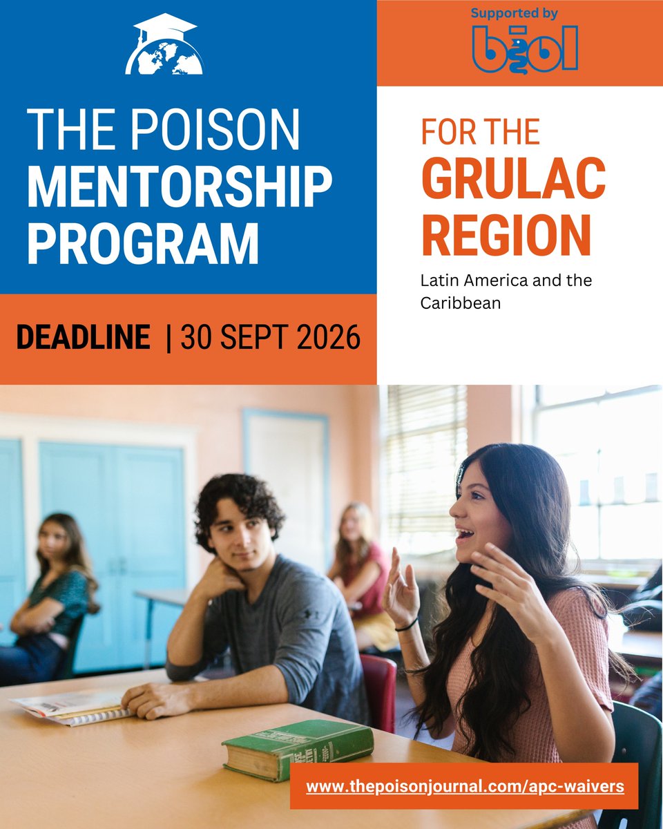 poison_journal's tweet photo. 📢 Early-career #toxicology researcher? Apply to The Poison's #GRULAC 2026 Mentorship Program! 

Get #editorial guidance, APC waivers, fast-track #publication &amp; a certificate.

🗓️ Deadline: Sept 30, 2026, 23:59 UTC

👉 https://t.co/GKM7KInlpj

#Opportunity #Scientists #Research https://t.co/h4xrM4dixf