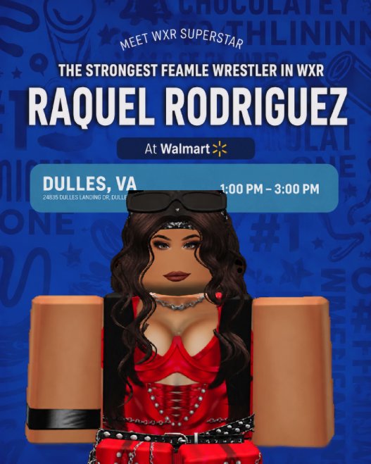 RaquelRodr43317's tweet photo. Dulles, VA.   

THIS THURSDAY.    

Come to meet your favourite superstar Raquel Rodriguez   

One. Last. Stop.  

With 
@WXRCodyRhodes  @SoloSikoaWxR https://t.co/EPMPBkZ0BX