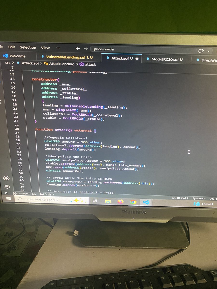ShadyWorm_II's tweet photo. I stared looking into price/orcale vulnerability. I struggle at first to understand the concept but am really catching up. Still working writing PoC of the price orcale bug in an exercise. https://t.co/QLBajyeikW