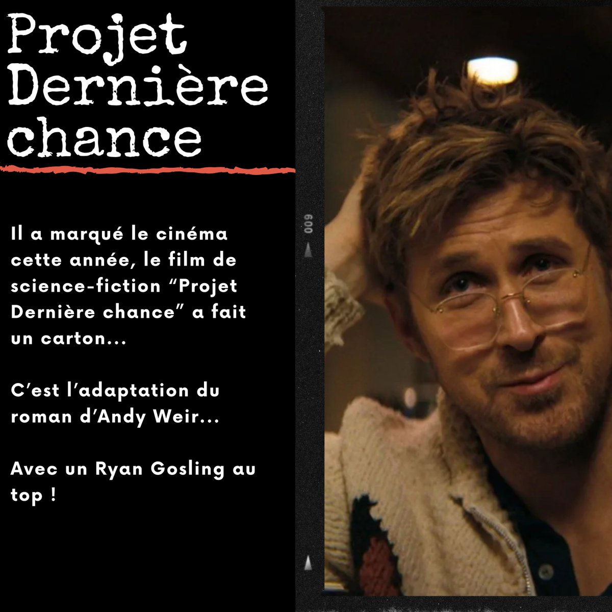 ActuSF's tweet photo. En mars dernier, on ne parlait que de ça... la sortie de "Projet Dernière Chance", un film de SF avec Ryan Gosling ! 

Mais est-ce que le gros succès au box-office cachait un bon film ou pas ?

On en a parlé avec Thibault Lafargue, cinéaste et auteur du Bouffon de la couronne... https://t.co/e24EeWCz1K