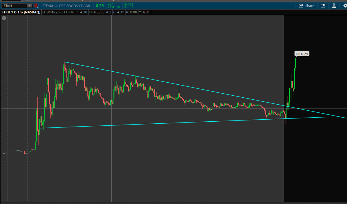 PlayBookTrades's tweet photo. $STKH 

$6.29 and halted up. 💸

There you go. Love the flag breakout? 

Beautiful adds at $4.00s with $5.50+ breakout for confirmation as mentioned. 🔥 https://t.co/aMAD4SFo1O