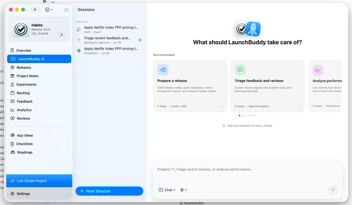 FloWritesCode's tweet photo. I'm so excited to finally bring you LaunchBuddy AI soon!

I'm doing some last QA before sending this incredible update to the App Store. https://t.co/SD4l61XHP6