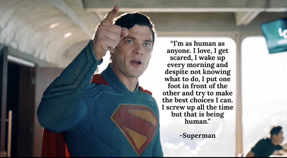 BlackMajikMan90's tweet photo. James Gunn made this Superman speech direct and without subtlety on purpose.

He’s speaking directly to everyone who thinks Superman is boring and it worked. It changed people’s opinions on the character.

This scene was 100% necessary for general audiences; that’s not debatable. https://t.co/A57HfjCfyu
