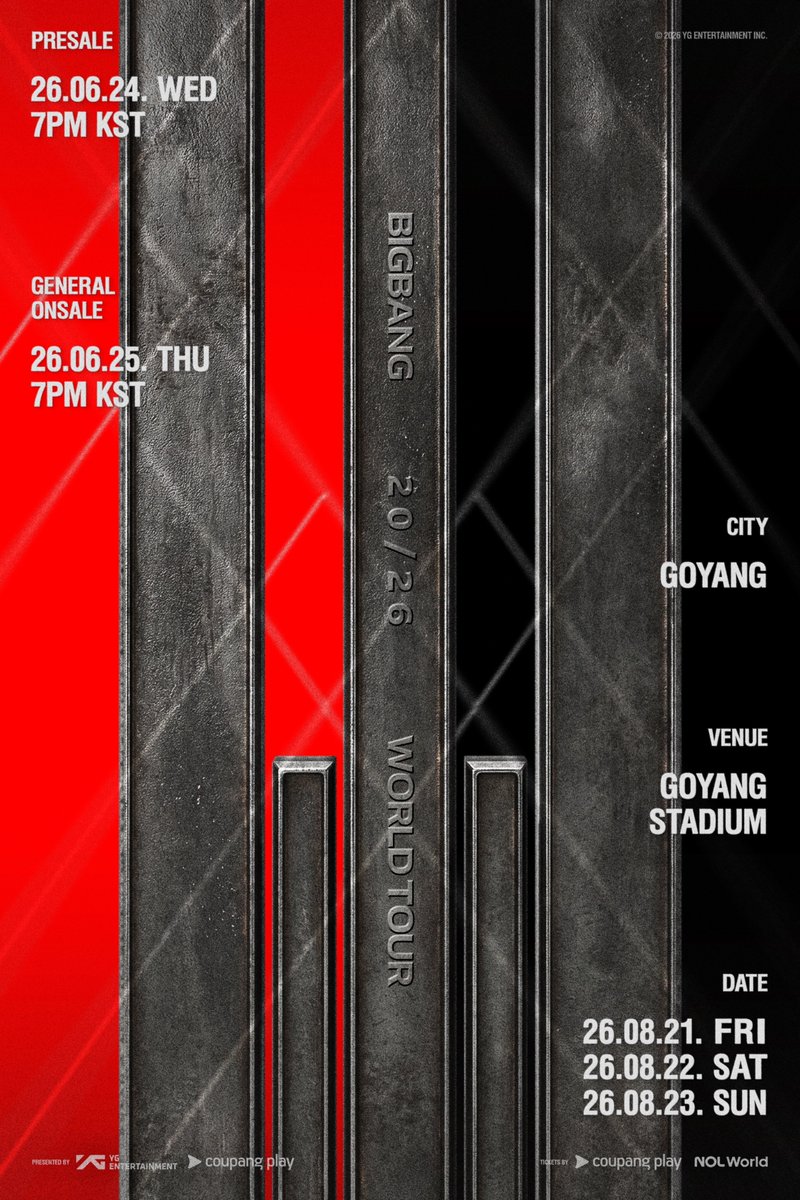 trustedbyall's tweet photo. BIGBANG 2026 WORLD TOUR IN GOYANG
チケッティング代行 / 予約受付中

📆2026.08.21-23
📍GOYANG STADIUM

🎟️在庫販売🎟️
F1 第2列
F2 第3列
F4 第1列
F5 第3列
F8 第4列

2FE4/E3/E2/T1/T2

global⭕/所有権の移転✅
📥チケットに関するお問い合わせは、DMをお送りください https://t.co/JmpAbIS7o3