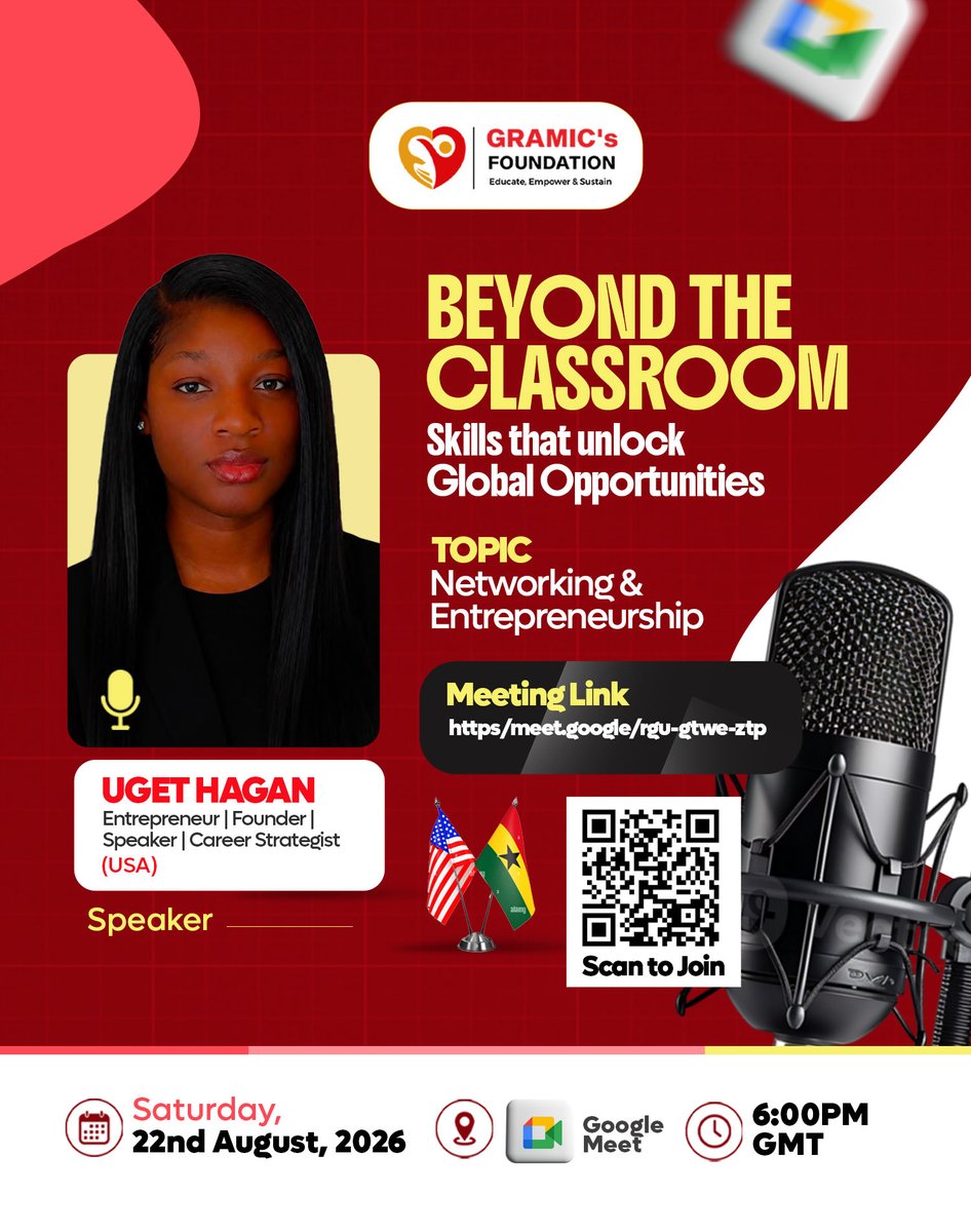 _gramics_fdn's tweet photo. 𝗕𝗲𝘆𝗼𝗻𝗱 𝘁𝗵𝗲 𝗖𝗹𝗮𝘀𝘀𝗿𝗼𝗼𝗺 🌍
At @_gramics_fdn , we believe that empowering others starts with empowering ourselves.

Join us as we launch our new learning series with Uget Hagan, 
📅 Aug 22, 2026
⏰ 6 PM GMT
📍 Google Meet: https://t.co/VbRvvXM6xf https://t.co/rgbmMC0lZg
