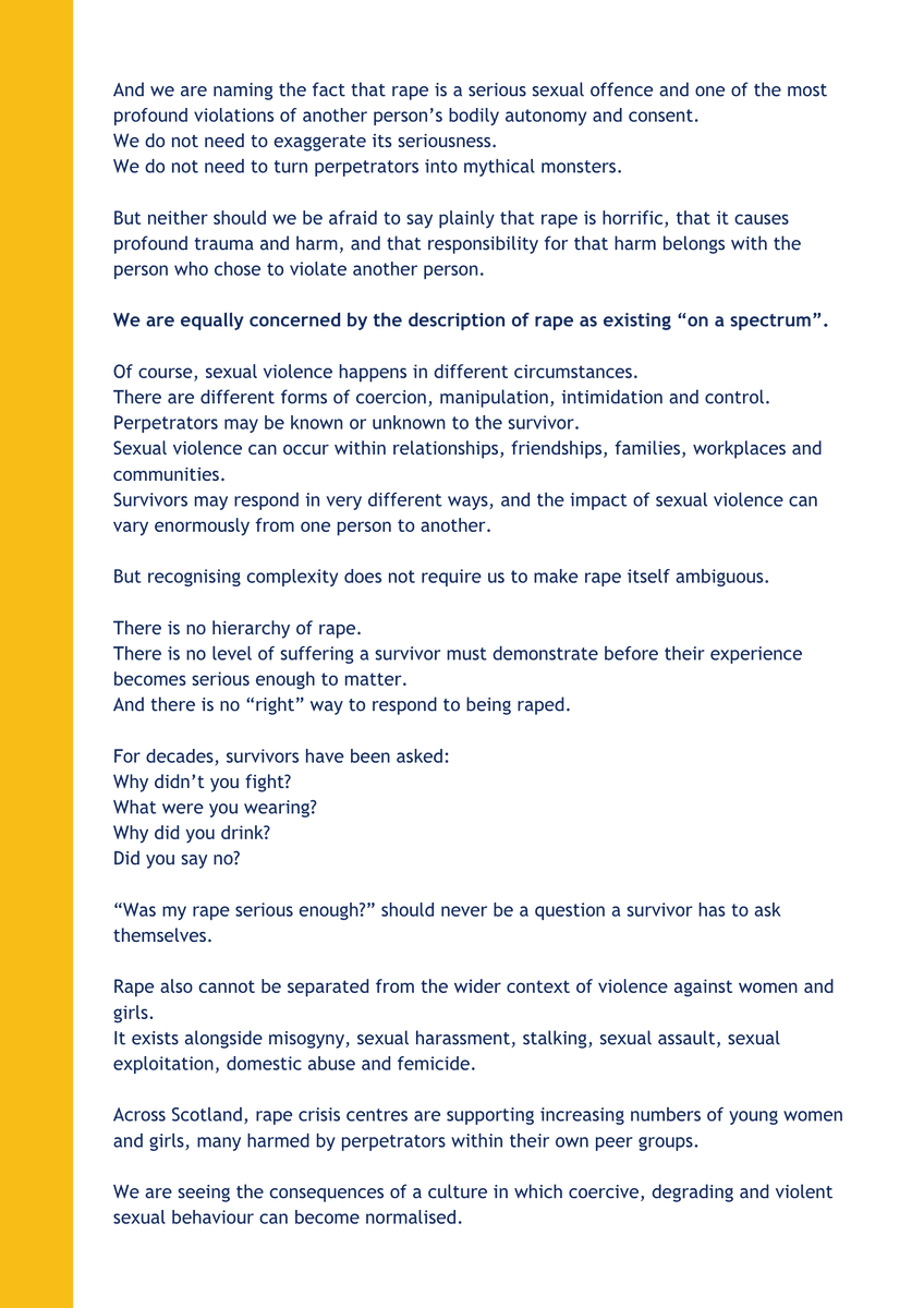 theSRCA's tweet photo. Today, Scottish Rape Crisis Alliance member centres published an open letter responding to Dr Q Manivannan MSP's comments on rape.

We are not demonising rape. We are naming it - and the harm, fear and trauma it causes.

Survivors deserve better. Women and girls deserve better. Scotland must do better.

Read the full open letter from our member centres below.