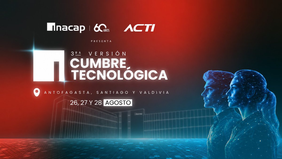 Inacapinos's tweet photo. La tecnología está transformando la forma en que vivimos, aprendemos y trabajamos.

Sé parte de la Cumbre Tecnológica INACAP - ACTI 2026 y descubre cómo la #IA y las nuevas tecnologías están impulsando el #TalentoAumentado.

📅 26, 27 y 28 de agosto
👉https://t.co/TaSNABH72S https://t.co/bIFwh4DsxJ