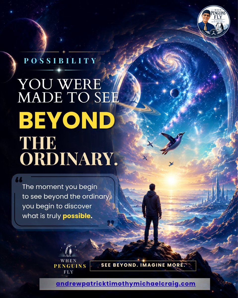 andrewcraig1950's tweet photo. See beyond the ordinary. When Penguins Fly invites you to discover new possibilities.
π https://t.co/uWM9QHV2rX
π§ andrewpcraig@yahoo.com
#WhenPenguinsFly #AndrewPatrickCraig #NewPerspectives https://t.co/3RIafJLDdG