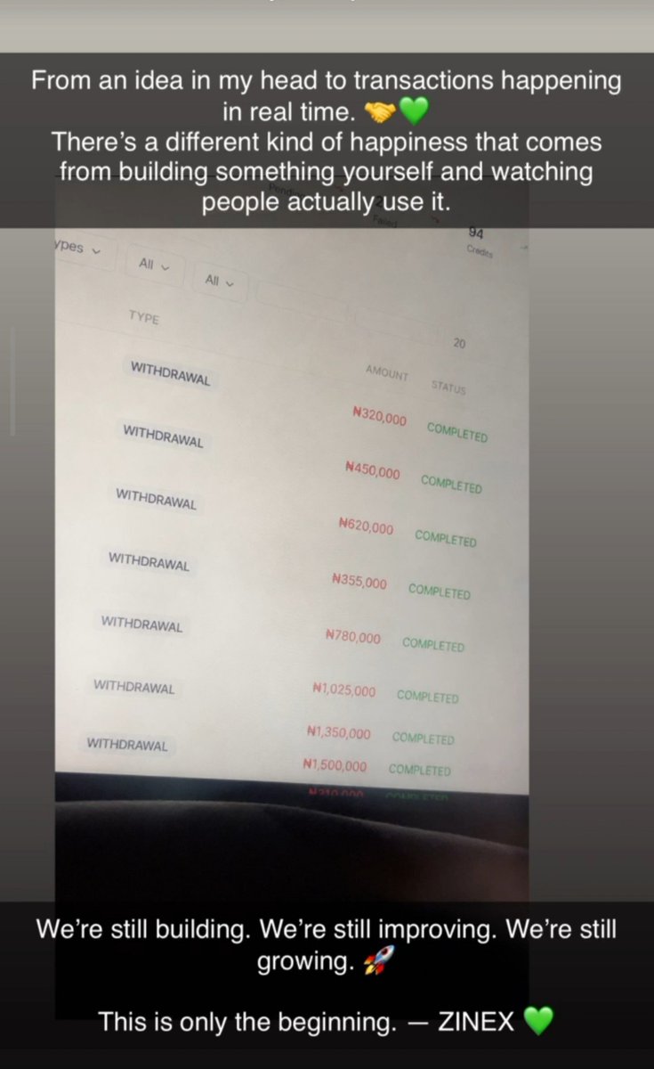 ZinexExchange's tweet photo. Before Zinex was an app, it was already a service.

The work started in year 2019, long before the app did. Today, those same transactions are happening through Zinex.

We’re still building. Still improving. Still growing. This is only the beginning. 💚 https://t.co/33XkSISwWy