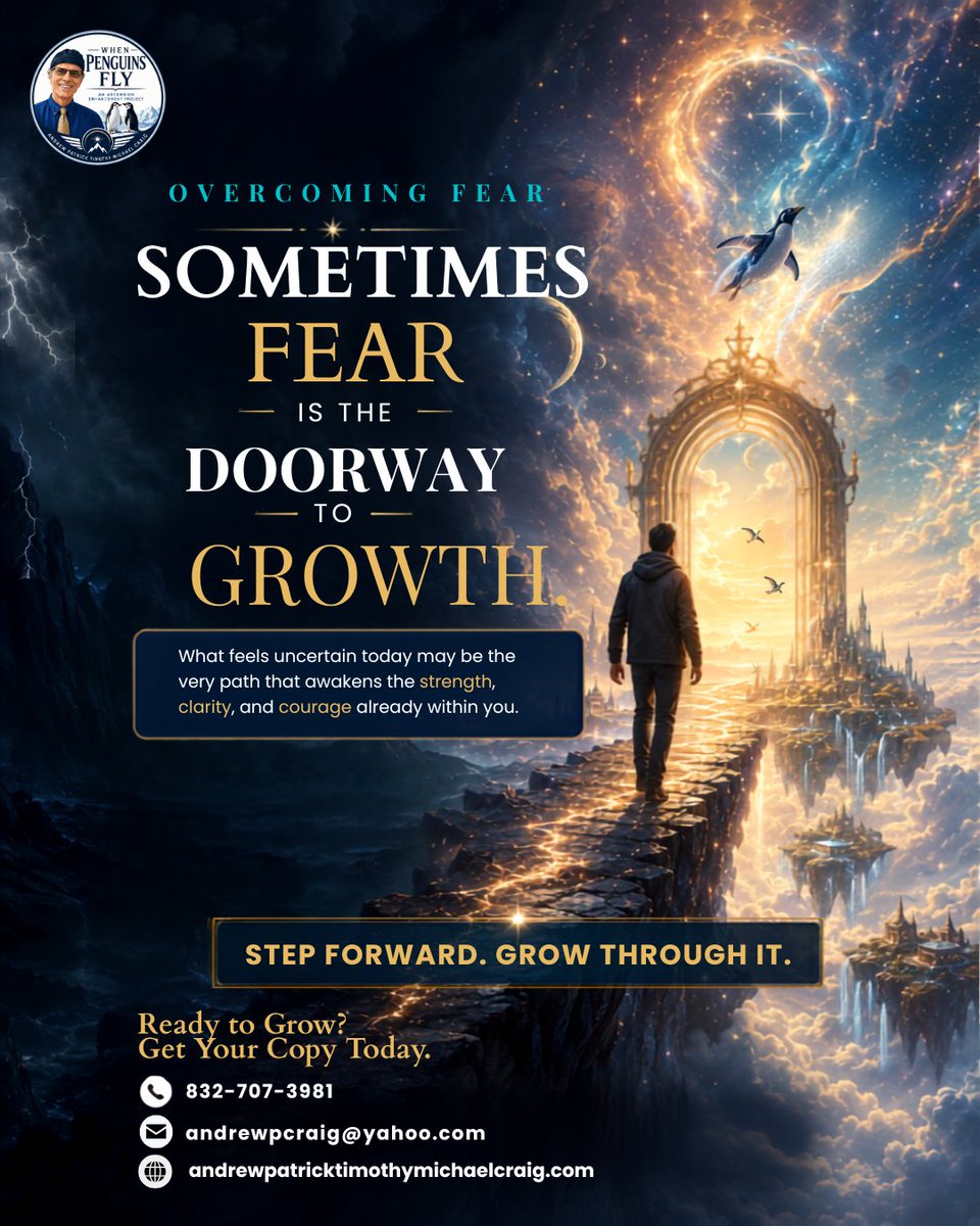 andrewcraig1950's tweet photo. Fear can be the doorway to growth. When Penguins Fly reminds us that one courageous step can reveal strength we did not know we had.
π https://t.co/uWM9QHV2rX
π§ andrewpcraig@yahoo.com
#WhenPenguinsFly #AndrewPatrickCraig #Courage #PersonalGrowth https://t.co/7qZj6YNrSA