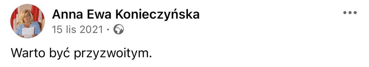 OlgaEwaSemeniuk's tweet photo. Anna Konieczyńska i jej radosna twórczość na Facebooku. Nie dziwi nic - treści, autorytety. Esencja tuskizmu.

„Warto być przyzwoitym” 🥲 https://t.co/5oXFpFIc2J
