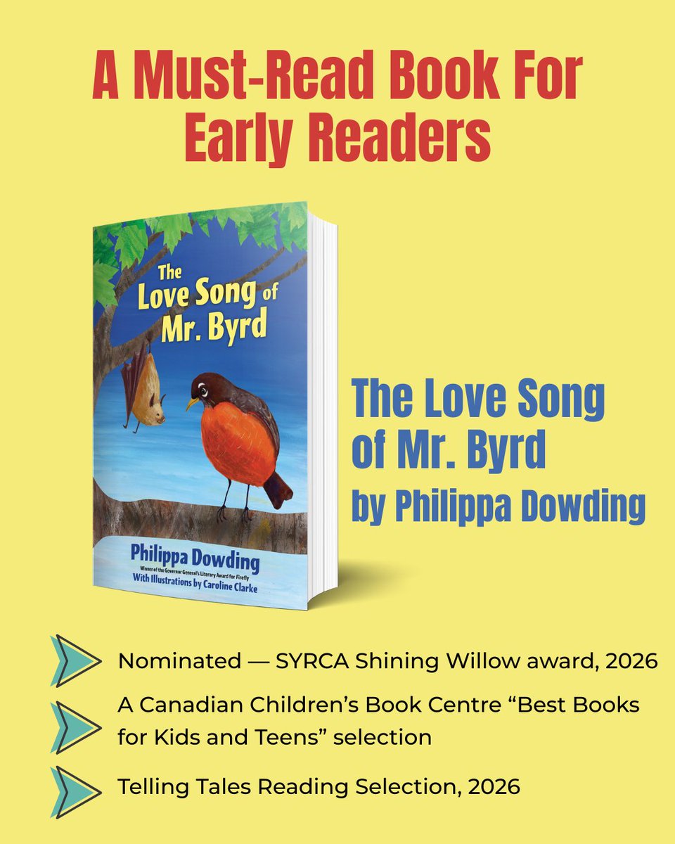 cormorantbooks's tweet photo. The Love Song of Mr. Byrd by Philippa Dowding. *Nominated — SYRCA Shining Willow Award, 2026 *A Canadian Children’s Book Centre “Best Books for Kids and Teen” selection *Telling Tales Reading Selection 2026 #IReadCanadian #EarlyReader https://t.co/3uc8rAel3X