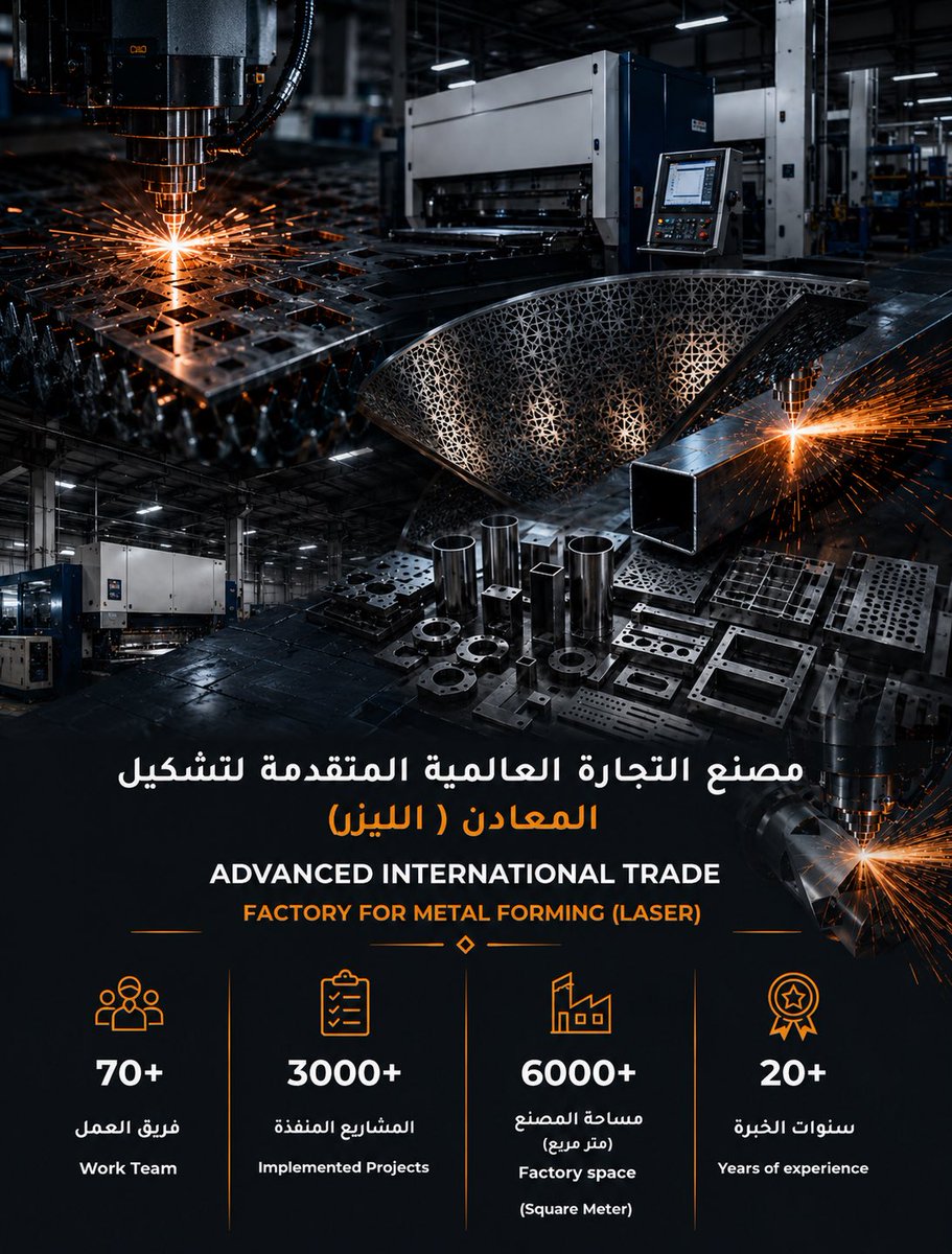 aitcosa's tweet photo. بأحدث تقنيات الليزر وتشكيل المعادن، يحوّل مصنع التجارة العالمية المتقدمة الدقة إلى إنجاز، بخبرة تتجاوز 20 عاماً وأكثر من 3,000 مشروع منفذ.

تقنيات متطورة، فريق متخصص، وإمكانيات صناعية متكاملة لتنفيذ مختلف متطلبات تشكيل المعادن بكفاءة ودقة.

#AITCO #LaserFactory #LaserCutting https://t.co/pCjxWH2x5J