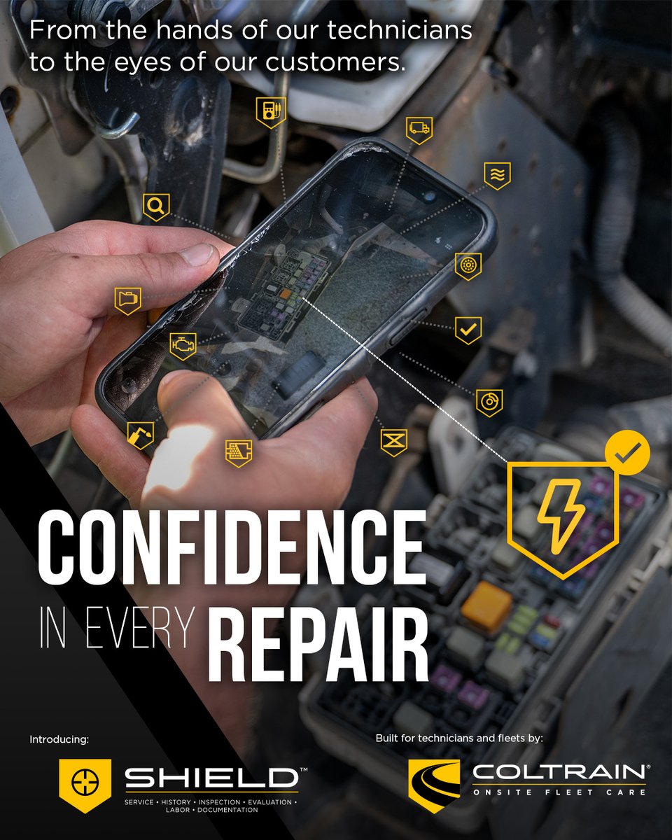 ColtrainOnsite's tweet photo. One year in, we're raising the bar for fleet inspections.
Introducing SHIELD™: real measurements, photos, and a time stamp on every PM, tied to the tech who did the work.
100+ team members. 15 states. One standard.
https://t.co/aYvIBvR1IF
#DefendTheRoad https://t.co/BmRXQtPytf